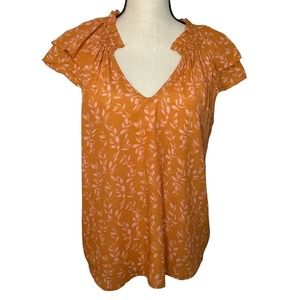Target A New Day Orange Floral Short Sleeve Blouse Size M